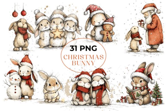 Download Whimsical Christmas Bunny Clipart Bundle - Christmas bunny Collection