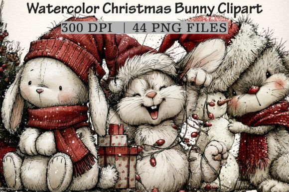 Download Watercolor Christmas Bunny Clipart - Christmas bunny Collection