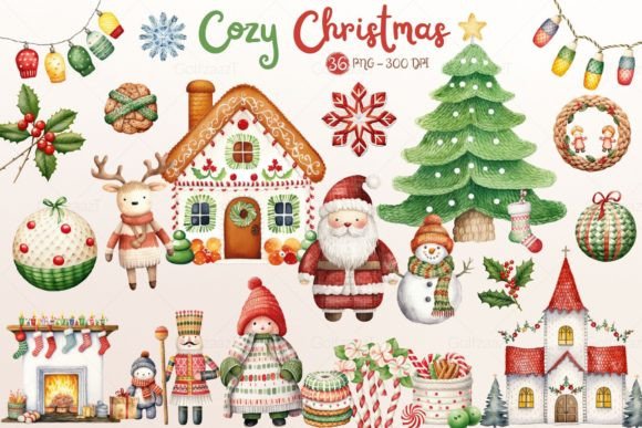 Download Watercolor Cozy Christmas Clipart Set - Premium Bundle