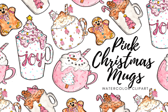 Download Watercolor Pink Christmas Mug Clipart - Christmas mug Collection